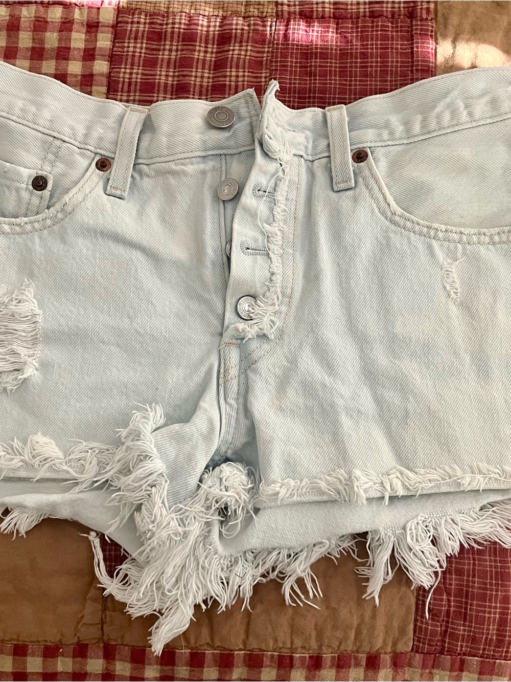 Levi's Light Blue Distressed Denim Cutoff Shorts